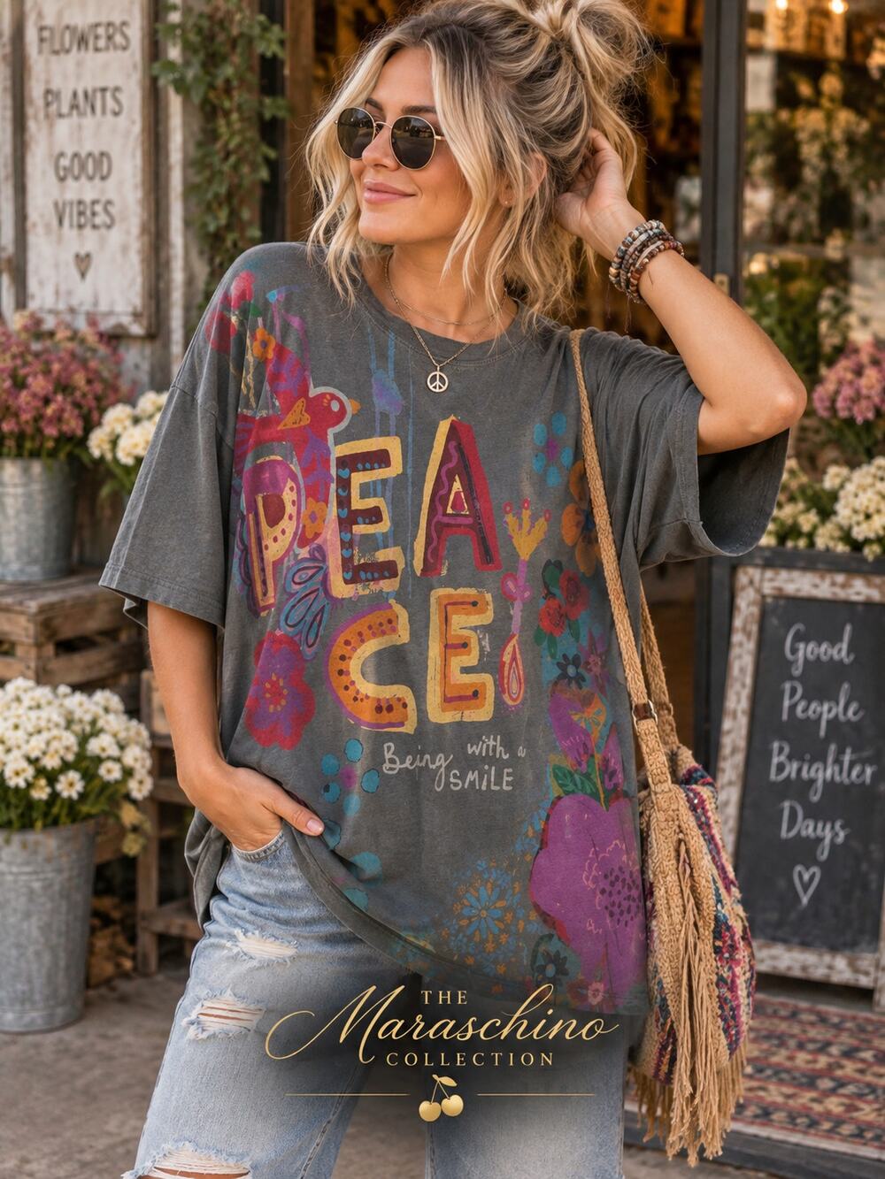 Natural Life Life Is a Canvas Peace Tee One Size Oversized Boho Artsy Graphic